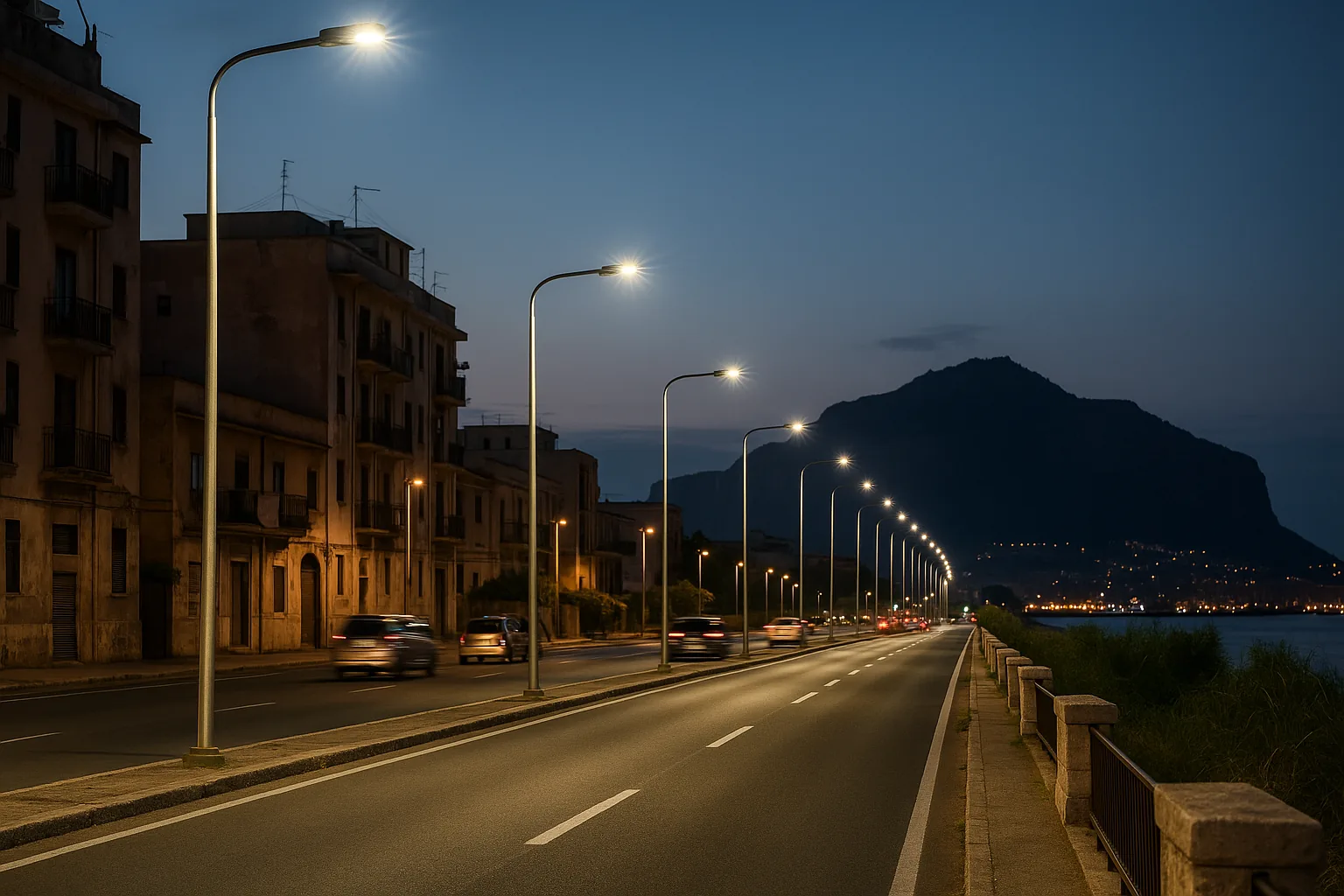 Illuminazione Costa Sud Palermo: 506 nuovi LED accesi il 6 ottobre, il progetto al 65%